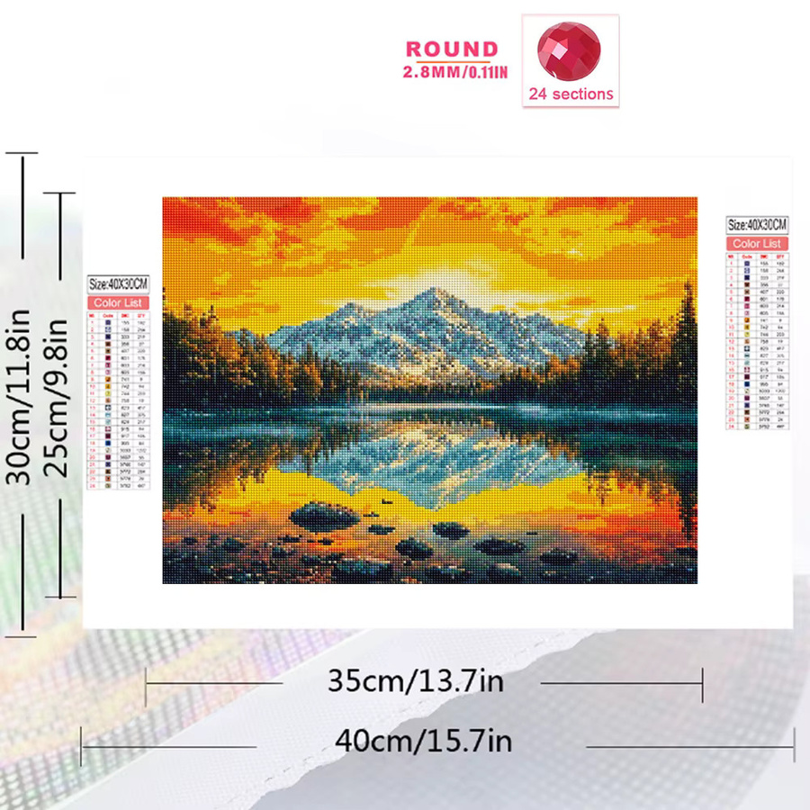 EverShine Diamantmalerei Landschaft Mosaik-Bild mit Berg und Sonnenuntergang, Vollquadrat-Stickerei in Multicolour, B/H: 30 x 30 cm - Bild 2