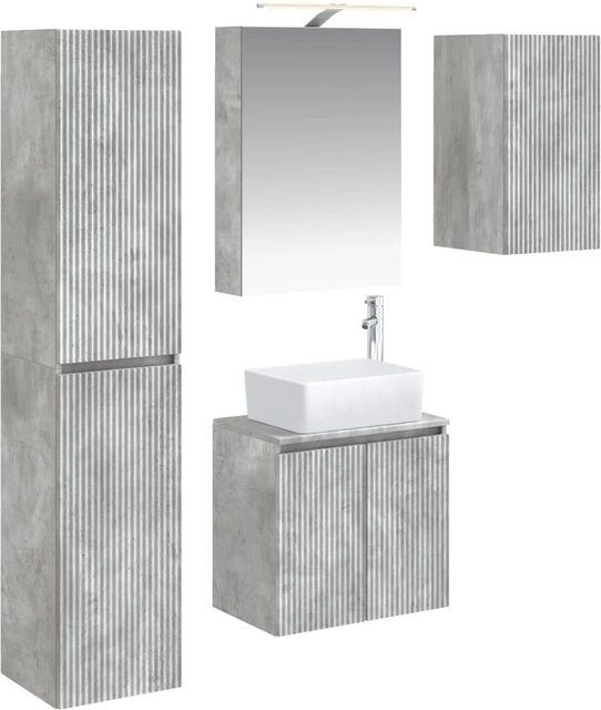vidaXL Badezimmerschrank-Set 5-teilig in Betongrau mit LED-Beleuchtung, Breite: 50 cm, Tiefe: 14,5 cm, Höhe: 70 cm - Bild 1
