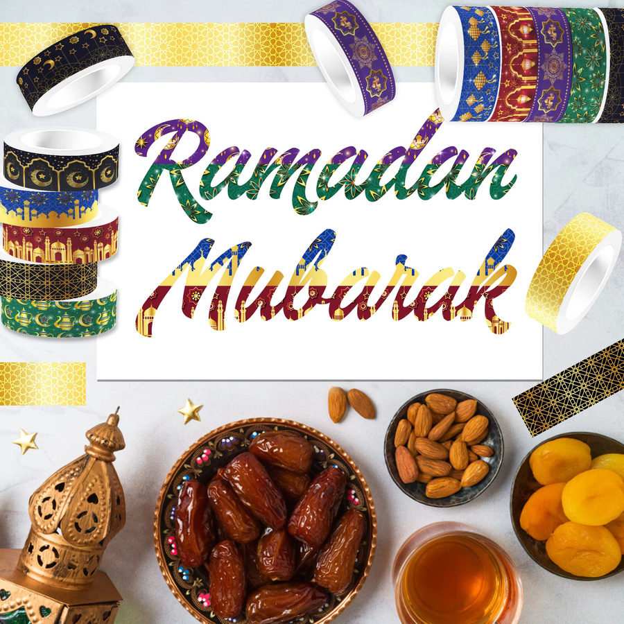 12 Stück Washi Tape Set mit orientalischem Ramadan und Eid Mubarak Design in Multicolour für Scrapbooking und Fensterdekoration - Bild 2