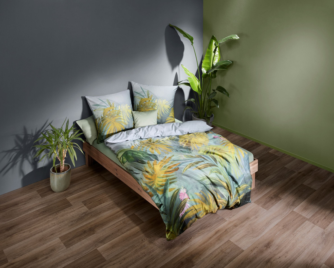 Fleuresse Mako-Satin Bettwäsche Dschungel Tropic Blätter Grün mit Bettbezug und Kissenbezug B/H: 135 x 200 cm, Kissen: 80 x 80 cm - Bild 1