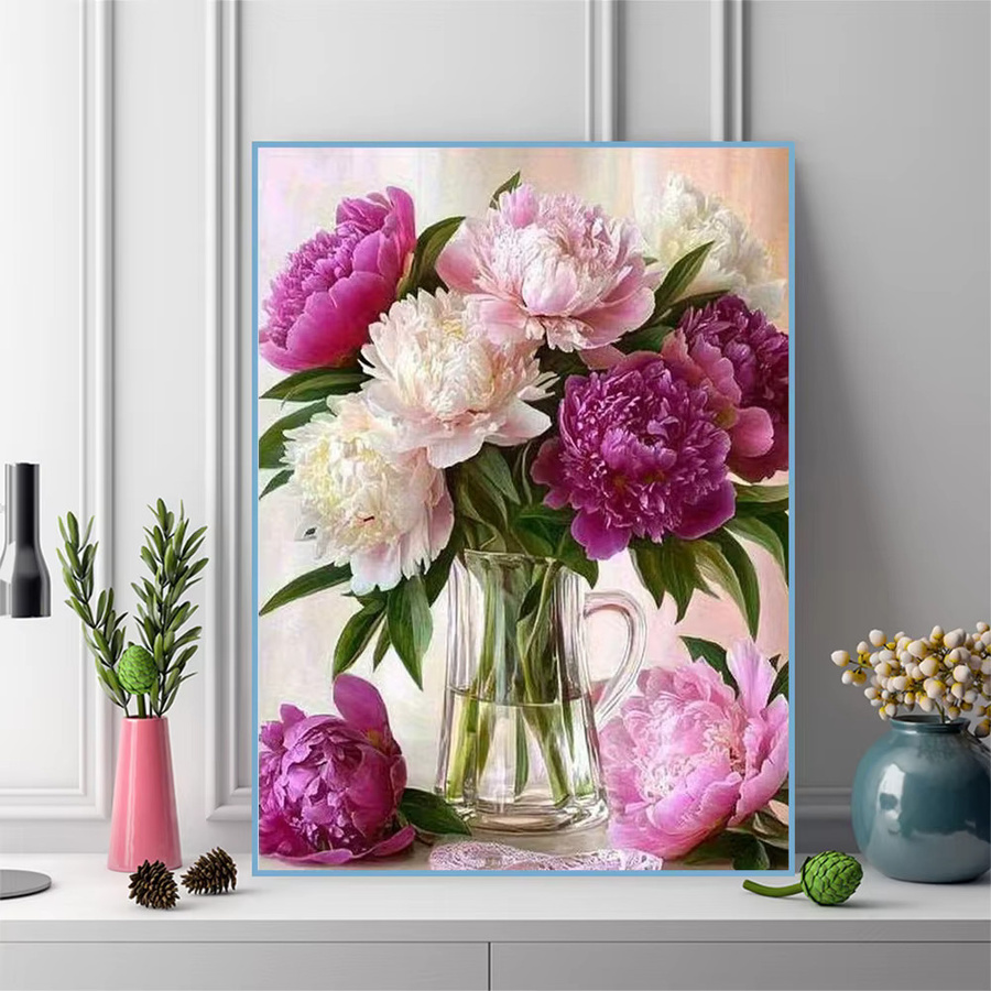 Momoart Diamant-Stickerei Set Pfingstrose Blumen-Mosaik in Multicolour, runde Form, Breite: 20 cm, Höhe: 30 cm - Bild 3