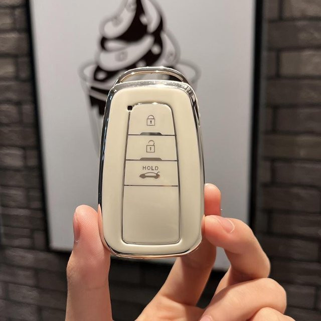TPU Auto Schlüsselhülle Vollabdeckung in Grau für Toyota Prius Camry Corolla CHR C-HR RAV4 Land Cruiser Prado mit Schlüsselanhänger - Bild 1