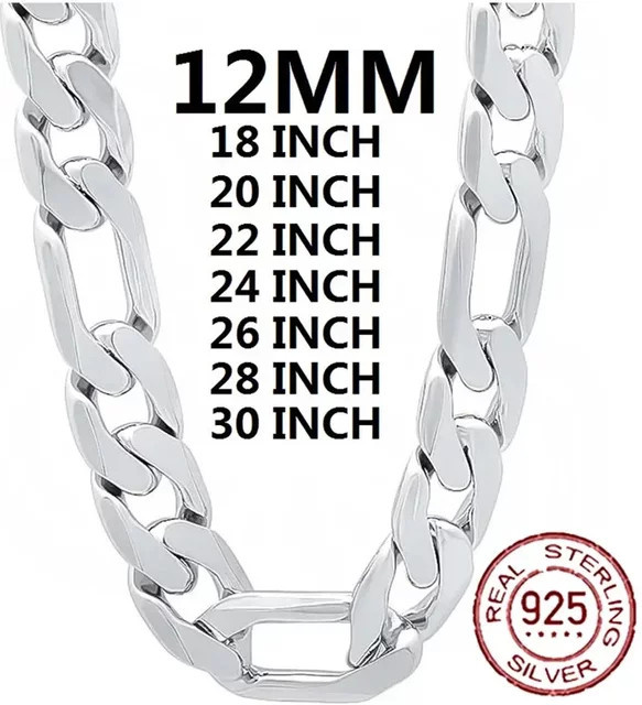 URBABY Halskette, 925 Silber, kubanische Kette, 12 mm, Herren, 45,7–76,2 cm - Bild 1