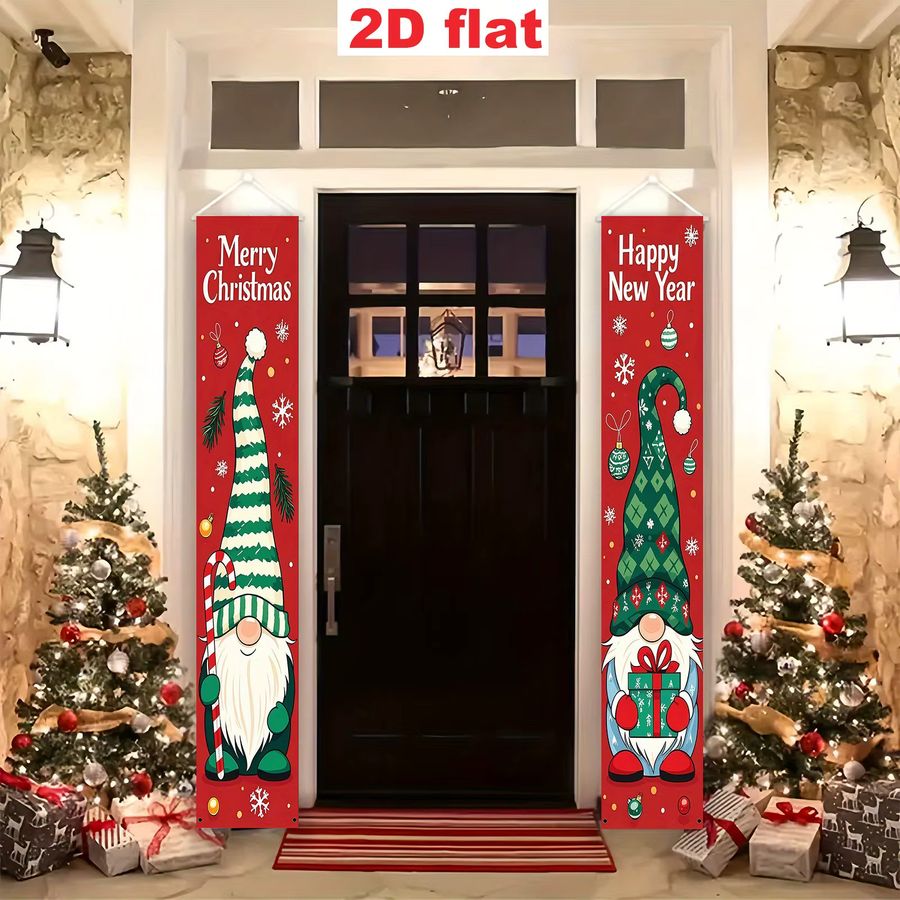VIKAMA Weihnachts-Zwerg Veranda-Banner in Rot aus Polyester für Innen- und Außenbereiche, Dekoration für Weihnachten und Neujahr, B/H: 180 x 30 cm - Bild 5