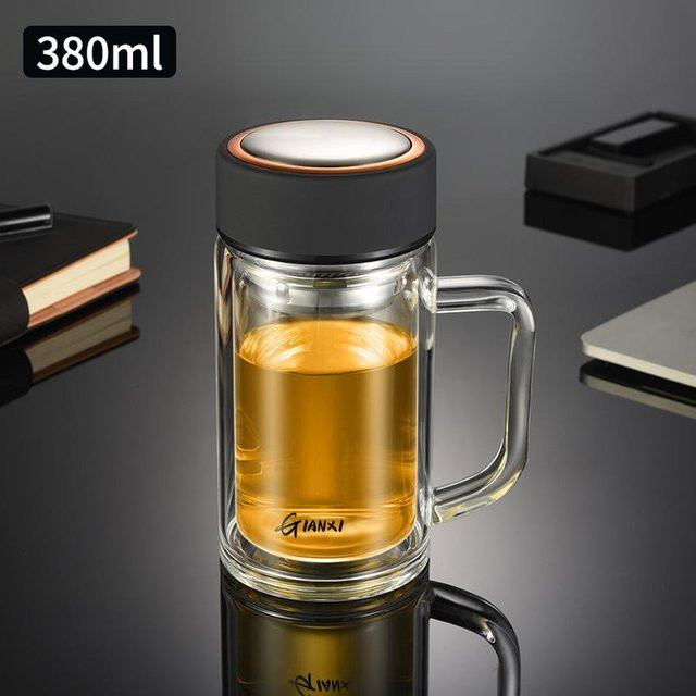 GIANX Doppelwandiges Teeglas mit Filter und Deckel, transparent, 380-520 ml - Bild 1