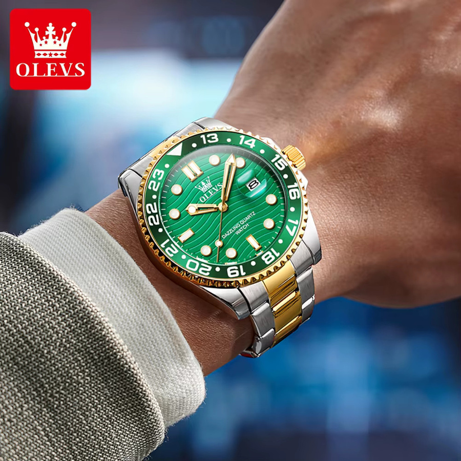 OLEVS Armbanduhr Quarz, Edelstahl, Grün, Herren - Bild 2