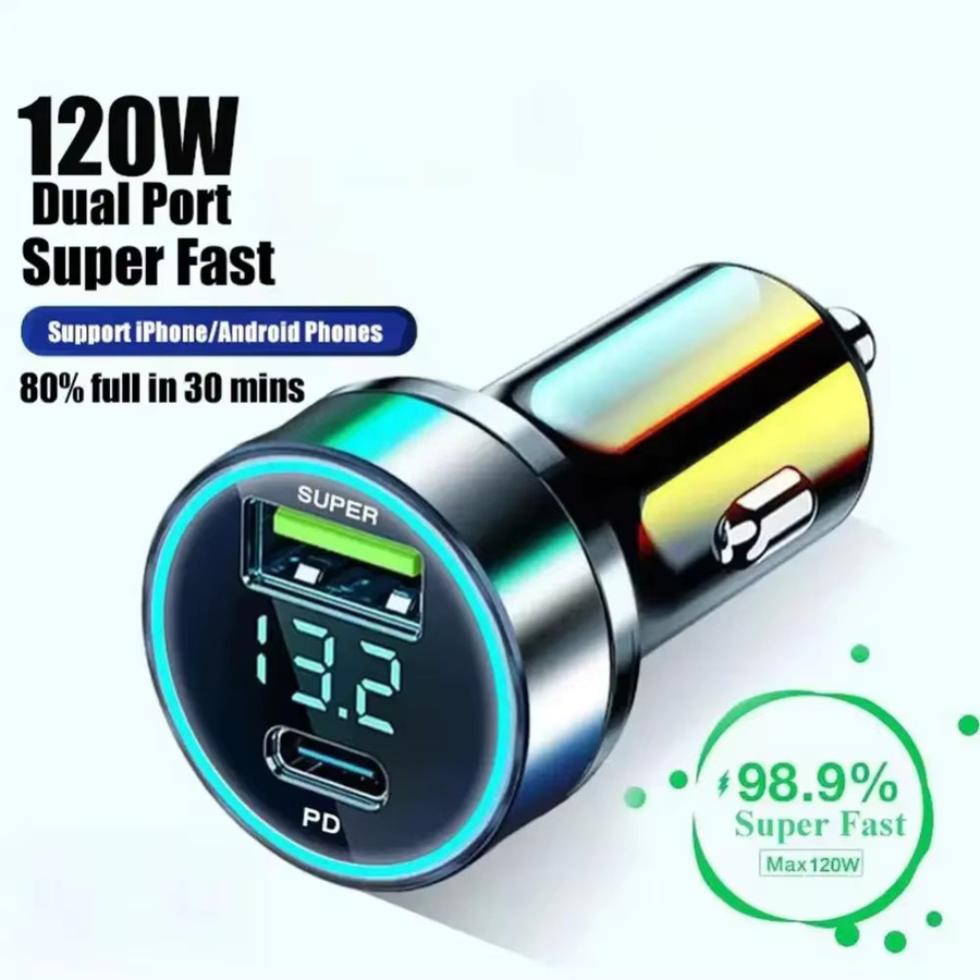 Hochleistungs-Dual-USB-Autoladegerät mit 120 W Schnellladeadapter für iPhone und Samsung - Bild 5