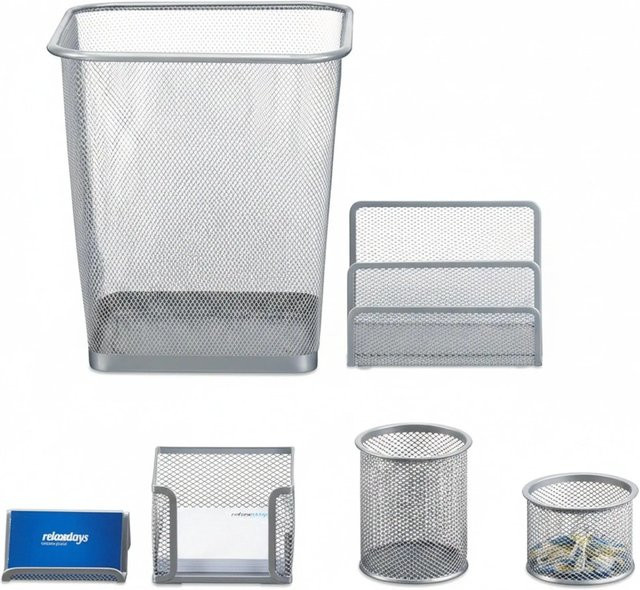 Relaxdays Schreibtisch Organizer Set aus Metall in Silber, 6-teilig und rutschfest - Bild 1