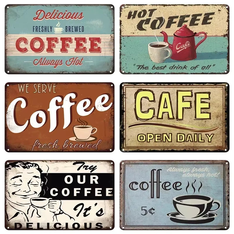 Potdemiel Vintage Kaffee Metallschild Retro Tee Zeit Dekorative Zinn-Plakette für Home Bar und Cafe im industriellen Wanddekor-Stil - Bild 1