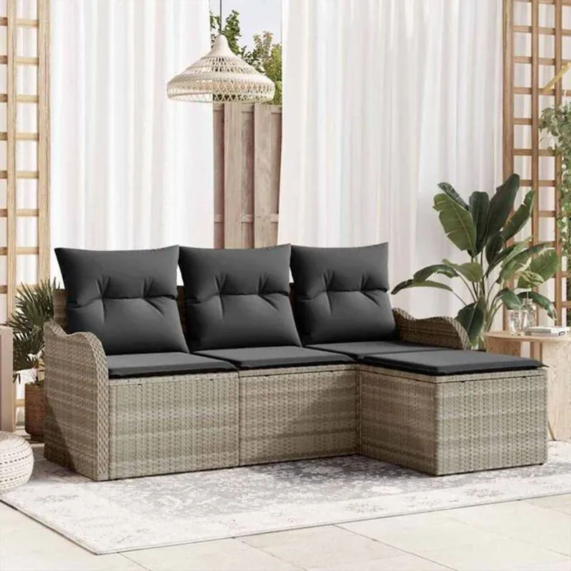 vidaxl Garten-Sofa-Set aus Poly-Rattan mit 4 Kissen in Hellgrau - Bild 1