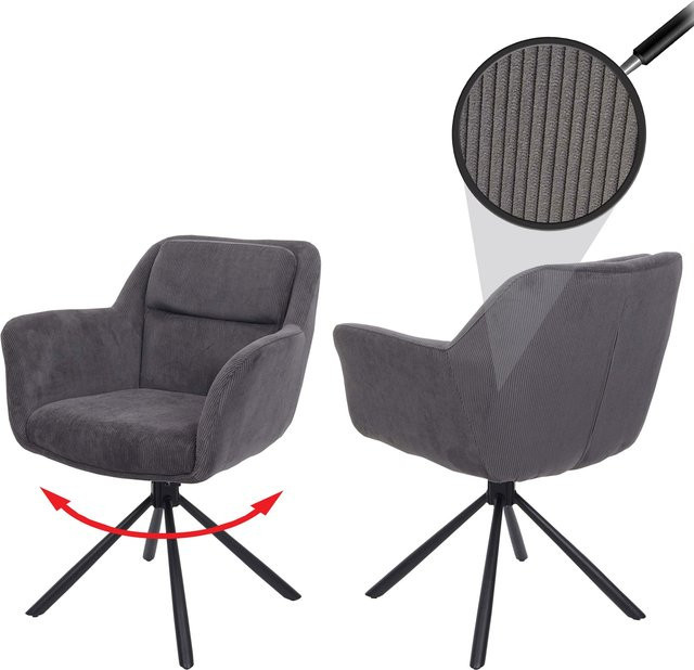 2er-Set MCW Esszimmerstühle K33 mit Armlehnen, drehbar, Stoff Kord-Grau - Bild 1