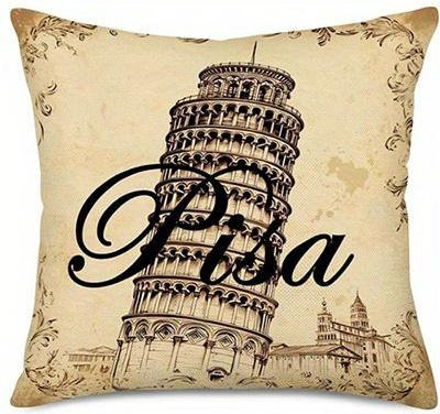Heimdeko Reisekissen Kissenbezug mit Eiffelturm, Pisa, London und Rom Muster in Beige, B/T/H: 45 x 45 x 45 cm - Bild 1