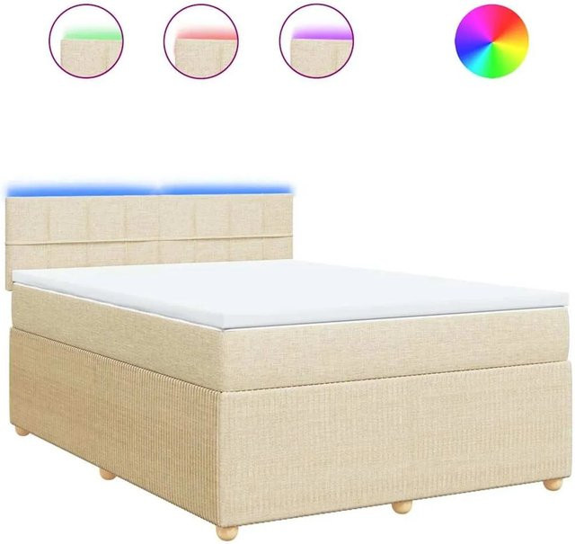 vidaXL Boxspringbett mit Matratze in Creme, Hybrid-Bett mit USB-Ladeport und Unterbettbeleuchtung, B/T: 140 x 190 cm - Bild 1