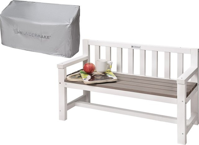 WONDERMAKE Kinder-Gartenbank Lise aus Fichtenholz mit Textil-Abdeckung und Lehne, 2-Sitzer Holzbank im Scandi-Look für Garten und Outdoor, weiß grau anthrazit, B/T/H: 90 x 55 x 32 cm - Bild 1