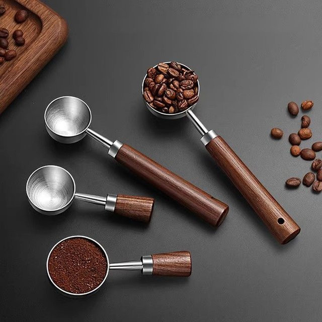 OANKR Vintage Kaffeemesslöffel aus 304 Edelstahl mit Walnussholzgriff, Silber, 30 ml - Bild 1