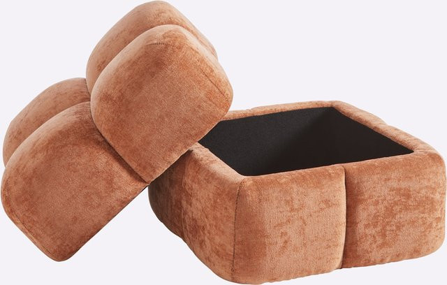 Hocker mit braunem Samtbezug und abnehmbarer Sitzfläche aus Holz - Bild 1