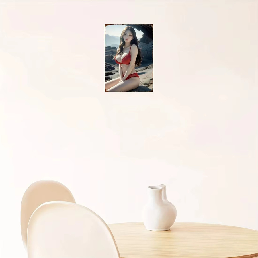 CIFBUY Vintage Anime-Mädchen Metall-Wandkunst, Rotes 2D Dessous-Poster aus Aluminium für Garage und Bar - Bild 2