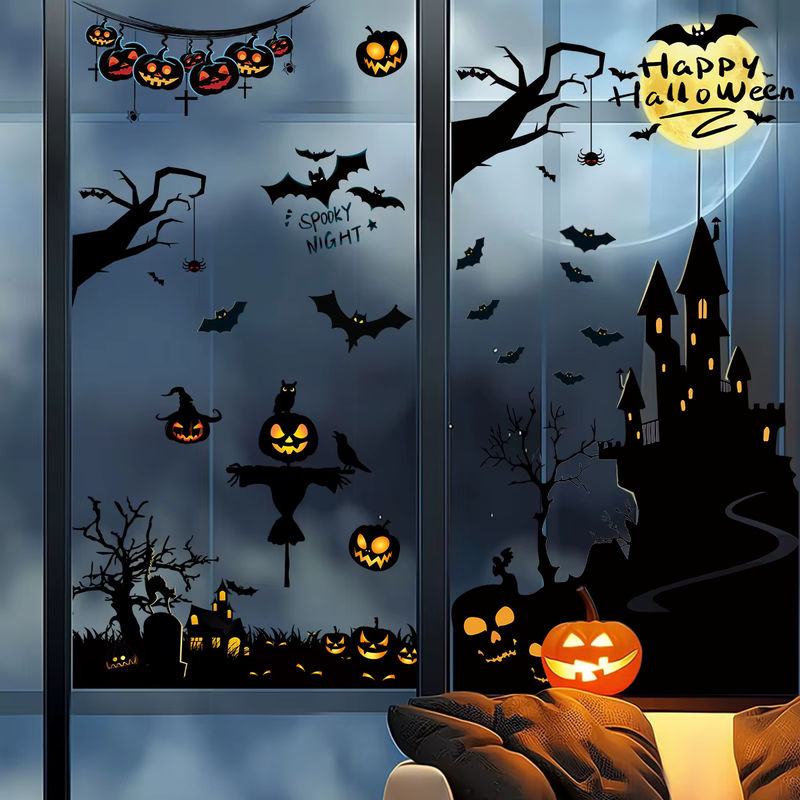 3er-Set BRUP Halloween Fensteraufkleber mit Fledermaus-Silhouette in Schwarz und Mehrfarbig für deine Dekoration - Bild 2