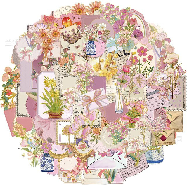 Charile Retro Blumen Aufkleber Set, Transparente Ästhetische Cartoon PET Aufkleber mit Floralem Design für DIY Dekoration, Multicolour - Bild 1