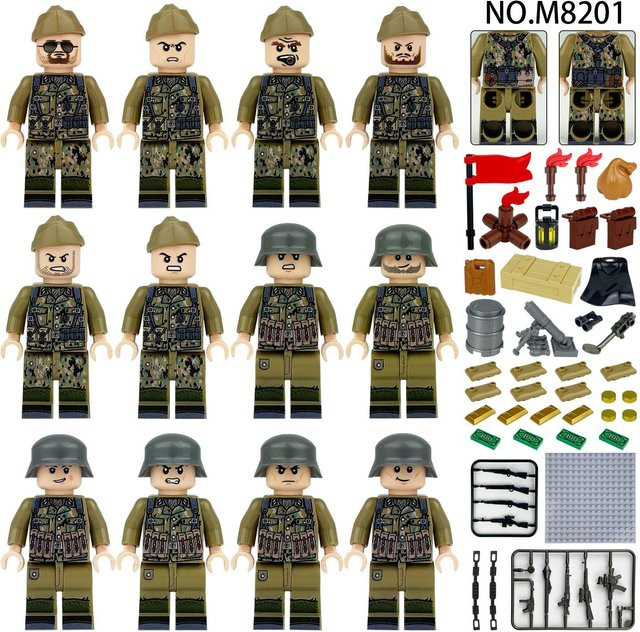 Fun Building Blocks Zweiter Weltkrieg Gebirgsfeldstreitkräfte Soldat Minifiguren, 12-teiliges Set, ab 6 Jahren - Bild 1
