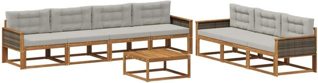 vidaXL Outdoor-Sofagarnitur aus Akazienholz mit 8-teiligem Set und Kissen in Natur und Grau - Bild 1
