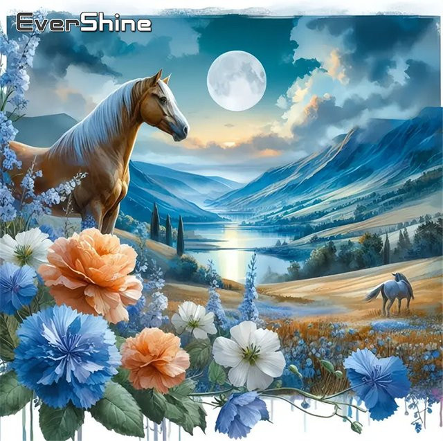 EverShine Diamantmalerei Pferd DIY Kreuzstich Mosaik Set mit Blumenmotiv in Multicolour, B/T/H: 20 x 20 x 20 cm - Bild 1