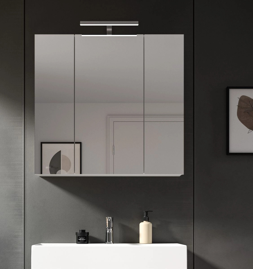 Badezimmer Spiegelschrank Talerno in Weiß mit LED-Beleuchtung und Glastüren, B/H/T: 80 x 77 x 18 cm - Bild 3