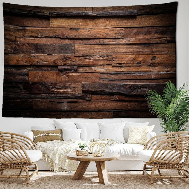 Abstrakter Wandteppich mit dunkler Holzstruktur im Boho-Stil von Binchi Outdoor Equipment, Farbe Braun, Breite: 95 cm, Höhe: 70 cm - Bild 1