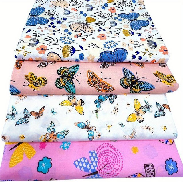 4-teiliges Set quadratischer Stoff zum Basteln und Patchwork mit Blumenmuster in Multicolour - Bild 1