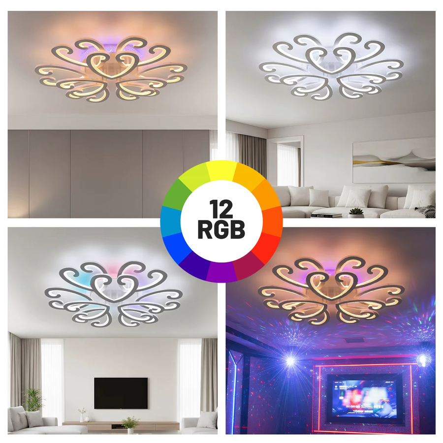 Oyajia 100W LED-Deckenleuchte in Herzform mit RGB-Hintergrundbeleuchtung, dimmbar mit Fernbedienung, Farbe: Weiß/Multicolor - Bild 2