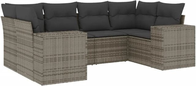 vidaXL 6-teilige Garten-Sofagarnitur in L-Form aus grauem Poly-Rattan mit Sitzkissen und Stauraum - Bild 1