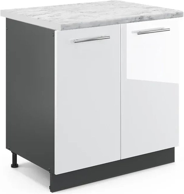 Vicco Spülenunterschrank Fame-Line in Weiß Hochglanz und Anthrazit mit Soft-Close-Türen, B/T/H: 80 x 60 x 82 cm - Bild 1