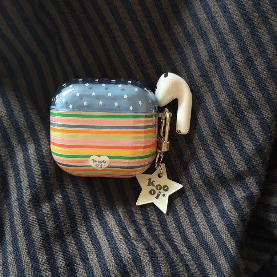 Bunte Kopfhörer-Schutzhülle im koreanischen Stil mit Streifen und Sternen für Apple AirPods 1, 2, 3, 4 und Pro/Pro 2/Pro 3, Multicolor - Bild 3