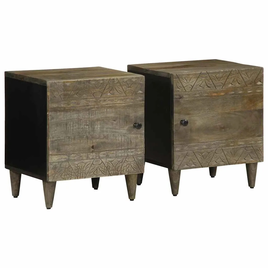 vidaXL Nachttische 2er Set aus Massivholz Mango in Hellgrau B/T/H: 40 x 33 x 46 cm - Bild 2