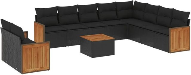 vidaXL 11-tlg. Garten-Sofagarnitur aus Polyrattan mit Kissen in Schwarz - Bild 1
