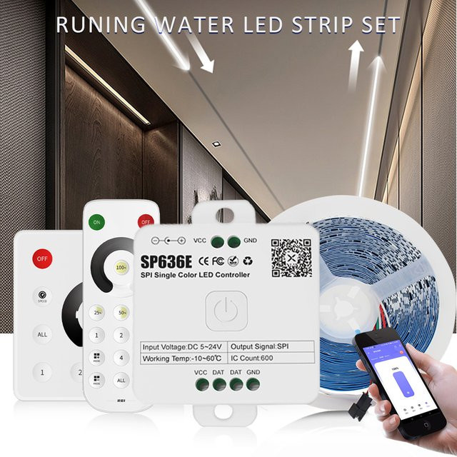 MJJCLED RGBIC LED-Streifen mit fließendem Wasser-Effekt, 24V WS2811 Bandlampe mit Bluetooth App-Steuerung und 2,4G RF-Fernbedienung, Farbe: Weiß - Bild 1