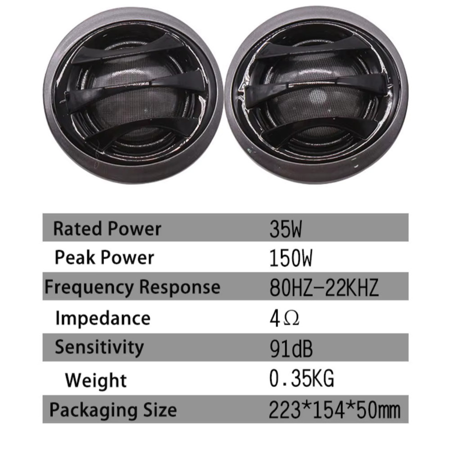 KUERL Auto-Hochtöner mit Filter, Symmetrisches HiFi-System mit Soft Dome Seidenmembran, Stereo-Lautsprecher in Schwarz - Bild 2