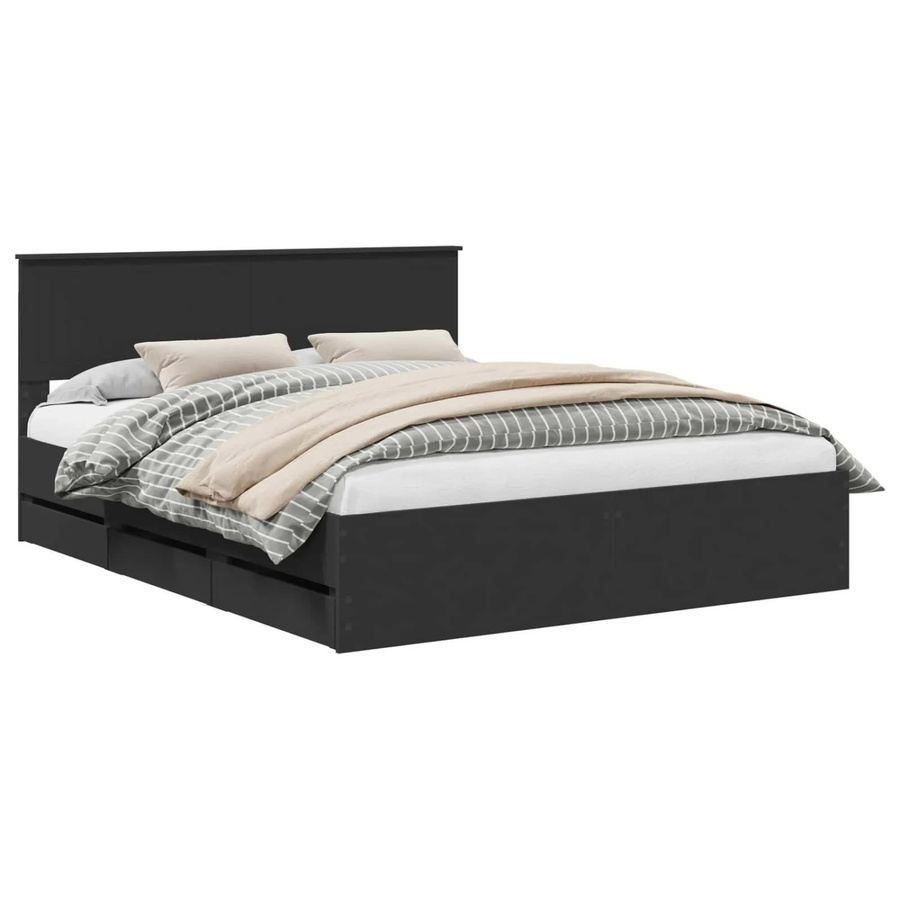 vidaXL Bettrahmen mit Schubladen in Schwarz, modern, aus Holzwerkstoff, B: 160 cm, T: 200 cm, H: 90 cm - Bild 2