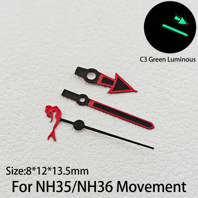 Zeiger Marine Life Shape Serie, C3 Grün leuchtend, Delphin/Meerjungfrau, für NH35/NH36 - Bild 1