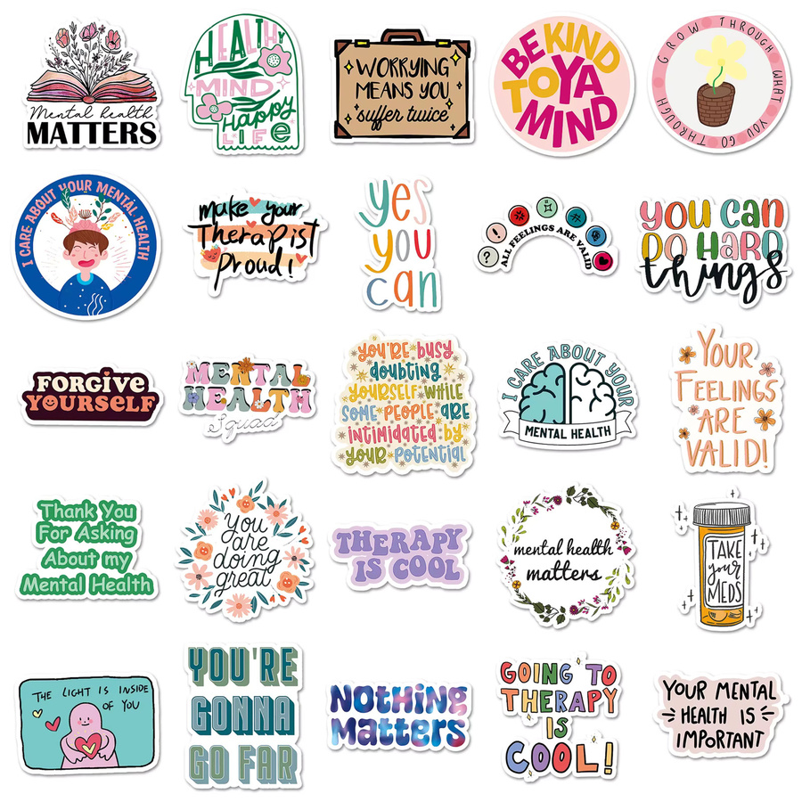 50 Stück Wasserdichte Graffiti Aufkleber mit Mental Health Slogans in Multicolour zur Dekoration von Trinkflaschen und Gepäck - Bild 2