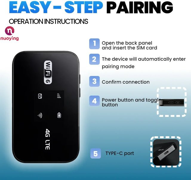 NUOYING MF967P WiFi 6 4G LTE Router Schwarz – Tragbarer MiFi mit SIM-Steckplatz, 300Mbps, WPS, DMZ und Port-Mapping - Bild 1