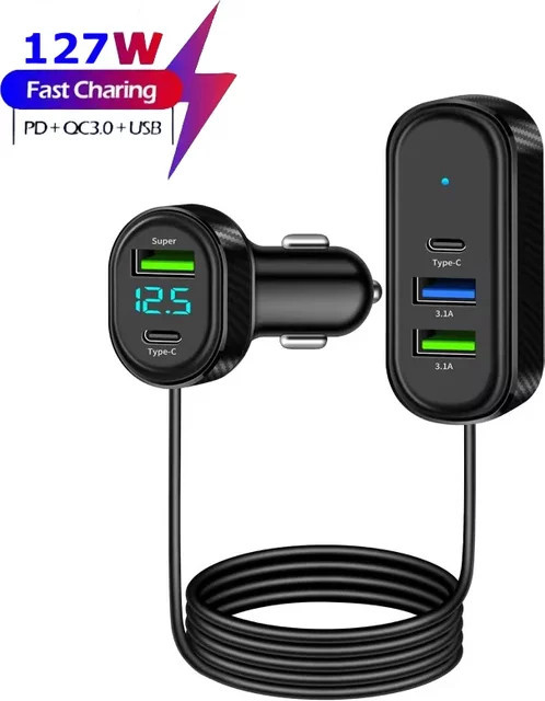 Autoladegerät kebidumei mit 66 W Schnellladung, USB Typ C, 3.1 A, inklusive 1,5 m Verlängerungskabel, Schwarz - Bild 1
