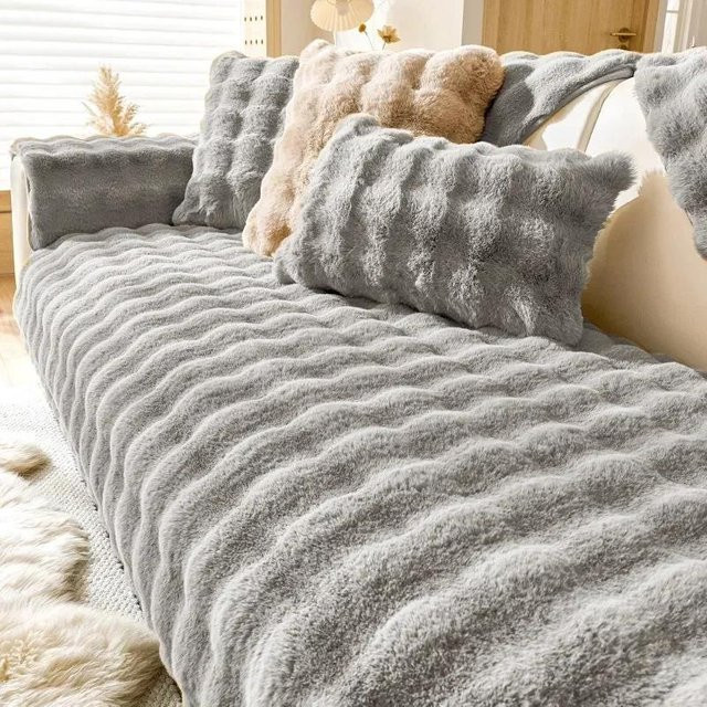 Superweicher Plüsch Sofabezug in Grau, Rutschfeste und Waschbare Couchkissenhülle aus Fleece, B/H: 30 x 50 cm - Bild 1