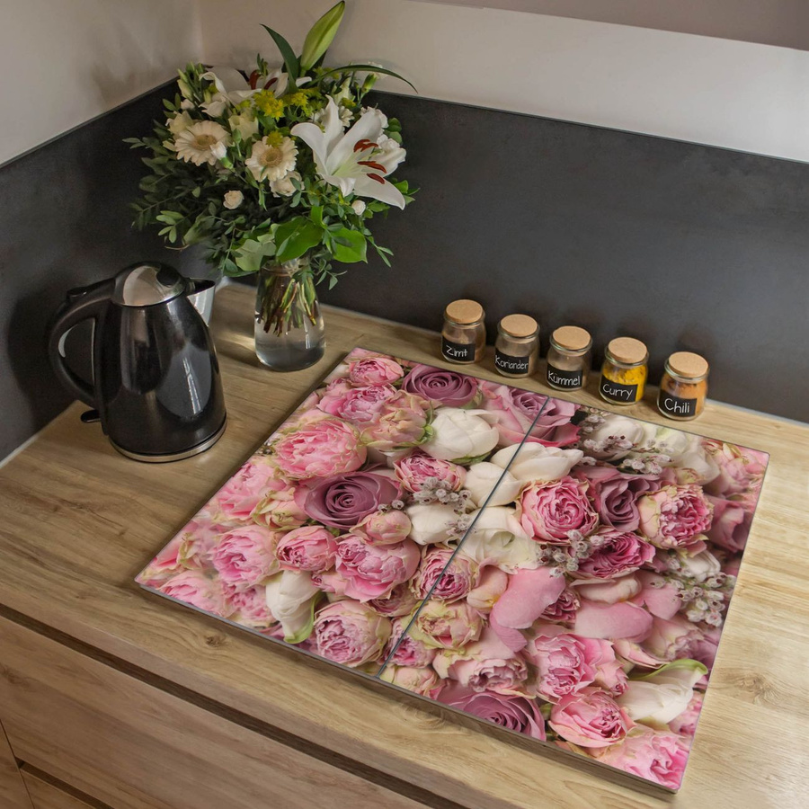 Banjado Herdabdeckplatte aus Glas zweiteilig mit Rosenmotiv, Farbe Mehrfarbig, B/T: 30 x 52 cm pro Teil - Bild 1