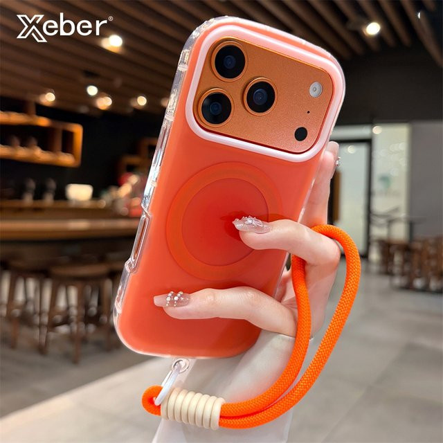 Xeber Magnetisches Lanyard für iPhone 17, 16, 15, 14 Pro Max mit MagSafe Unterstützung in Blau und Orange - Bild 1