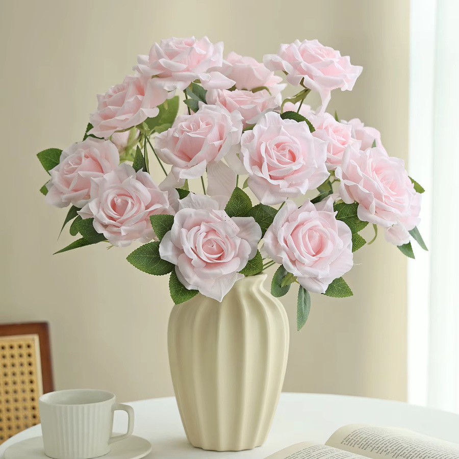 XIAOYINMO Seidenrosen Bouquet aus Textil für Hochzeitskranz und Tischdeko in Weiß und Pink - Bild 1