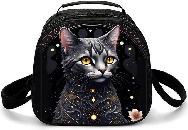 Fancy Style Studio Thermokühlertasche mit Katzen-Blumenmuster und Schultergurt, schwarz, wasserdicht und isoliert - Bild 1