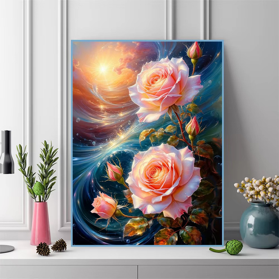 EverShine Diamantmalerei Rose als Wandkunst mit bunten Rundsteinen im Mosaik-Stil, B/H: 30 x 20 cm - Bild 3