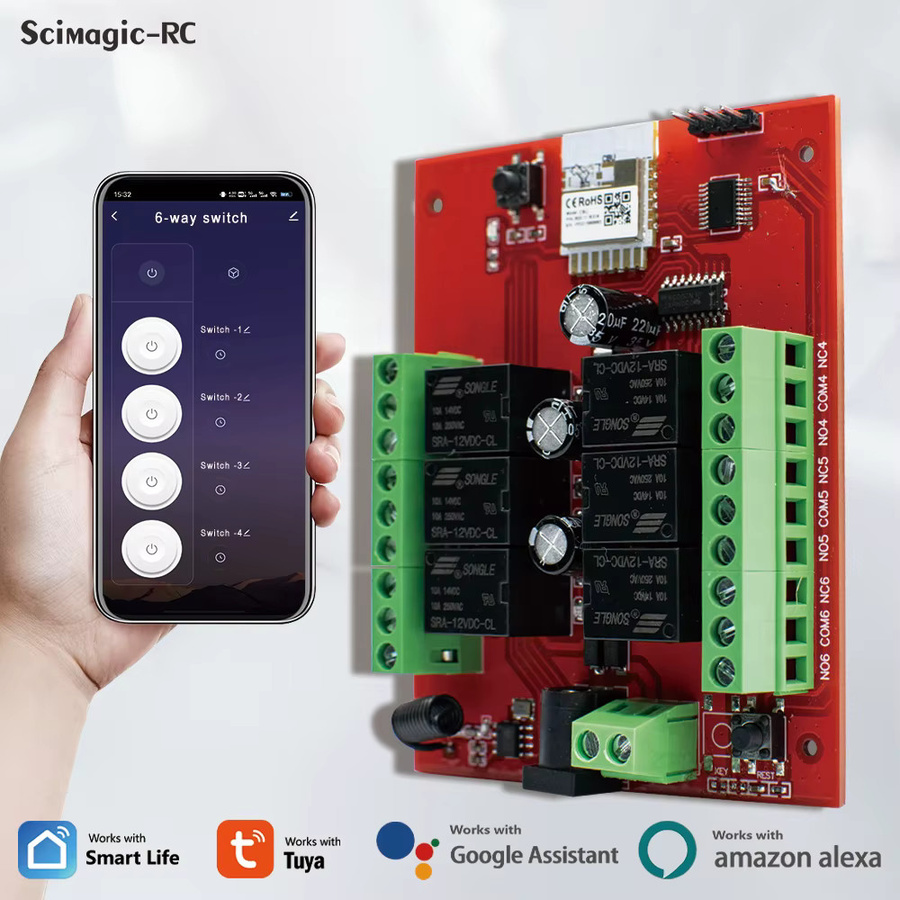 Tuya WiFi Smart Remote Switch Relaismodul für 6 oder 8 Kanäle, DC 12V/24V, rote Farbe, unterstützt Alexa Sprachsteuerung und Timer zur Multi-Geräte-Steuerung - Bild 1