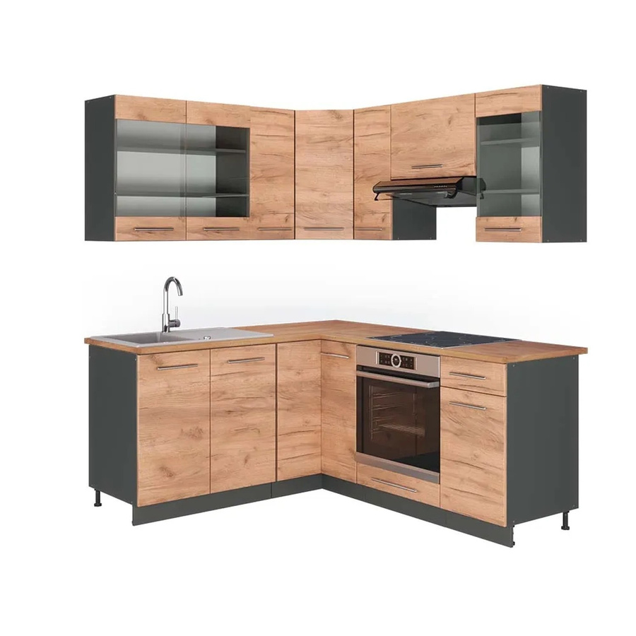 Vicco Fame-Line Eckküche Goldkraft Eiche und Anthrazit mit Soft-Close-Türen B/T: 160 x 190 cm - Bild 2